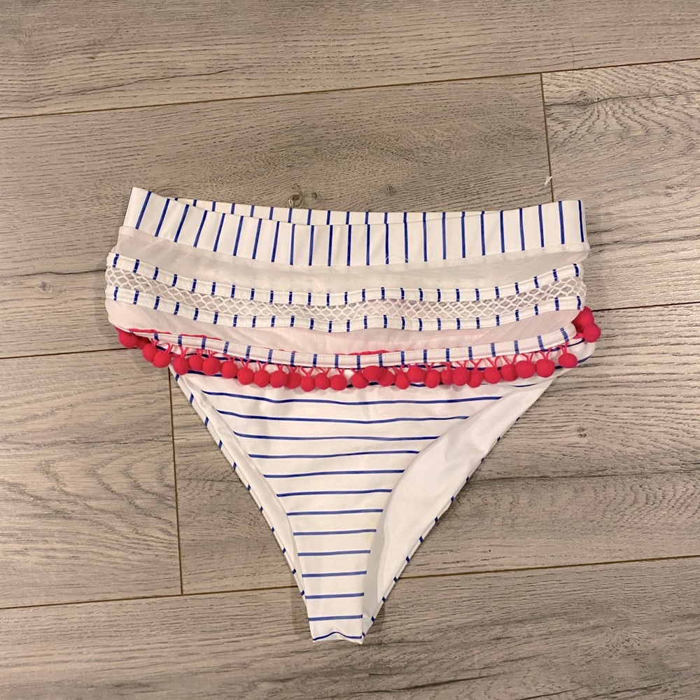 Tularosa Pom Pom Hi Rise Bikini Bottoms, Size Medium